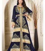 Dark blue israeli designer moroccan kaftan islamic embroidery party wear wedding kaftan