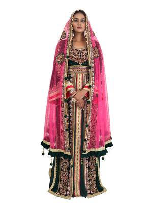 Dark green wedding moroccan kaftan islamic elegant dubai kaftan ladies long sleeve moroccan kaftan 2