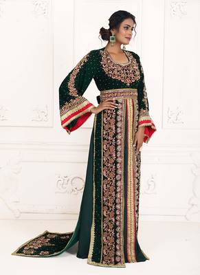 Dark green wedding moroccan kaftan islamic elegant dubai kaftan ladies long sleeve moroccan kaftan 3