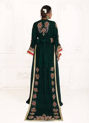Dark green wedding moroccan kaftan islamic elegant dubai kaftan ladies long sleeve moroccan kaftan 4