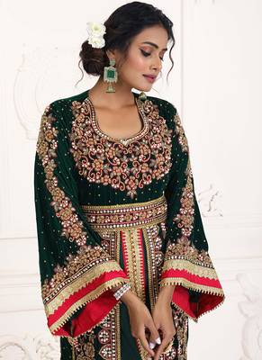 Dark green wedding moroccan kaftan islamic elegant dubai kaftan ladies long sleeve moroccan kaftan 5