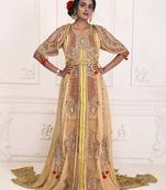 Beige Georgette Sequin and Stonework Kaftan