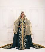 Bottle green good looking wedding hand beaded long sleeve maxi arabic moroccan islamic designer takchita kaftan