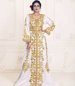 White Silk Gold Resham Embroidered Kaftan Dress