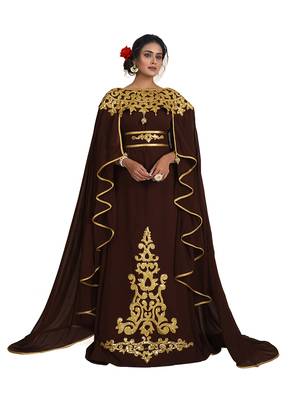 Brown and gold embroidery israeli dress islamic design kaftan takchita wedding party wear kaftan 2