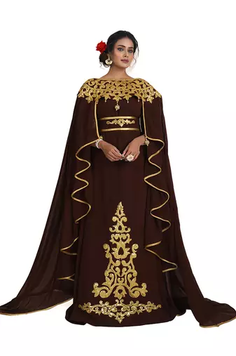 Brown and gold embroidery israeli dress islamic design kaftan takchita wedding party wear kaftan