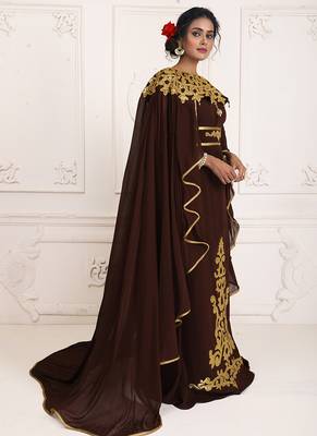 Brown and gold embroidery israeli dress islamic design kaftan takchita wedding party wear kaftan 3