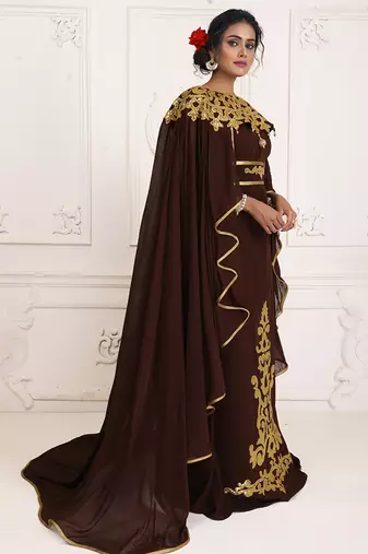 Brown and gold embroidery israeli dress islamic design kaftan takchita wedding party wear kaftan