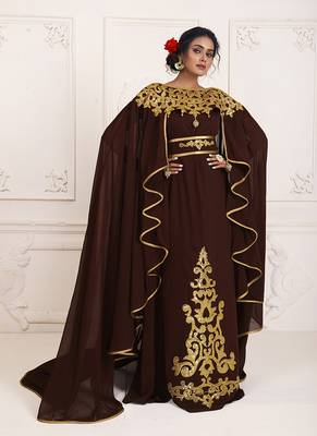 Brown and gold embroidery israeli dress islamic design kaftan takchita wedding party wear kaftan 1