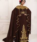 Brown and gold embroidery israeli dress islamic design kaftan takchita wedding party wear kaftan