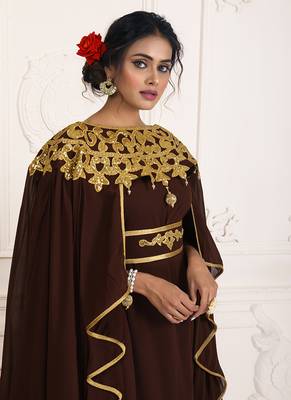 Brown and gold embroidery israeli dress islamic design kaftan takchita wedding party wear kaftan 4