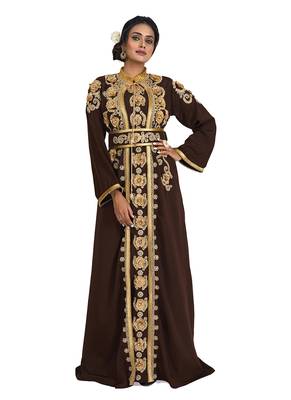 Brown and gold african moroccan style wedding takchita kaftan for womens 2