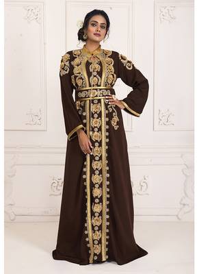 Brown and gold african moroccan style wedding takchita kaftan for womens 1