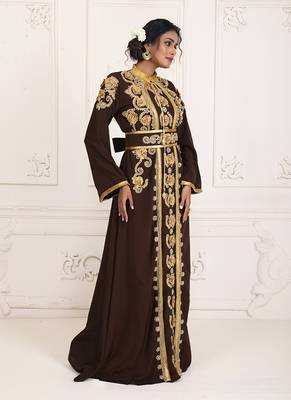 Brown and gold african moroccan style wedding takchita kaftan for womens 3