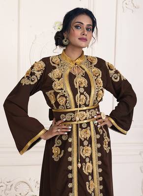 Brown and gold african moroccan style wedding takchita kaftan for womens 4