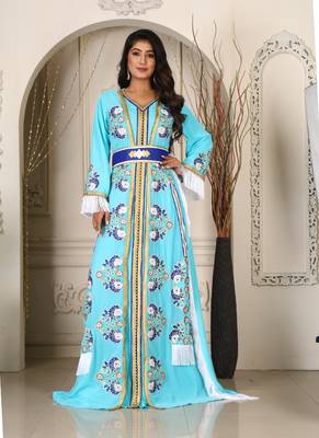 Mint green islamic designer kaftan israeli embroidery takchita party wear wedding kaftan 1