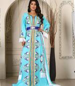 Mint green islamic designer kaftan israeli embroidery takchita party wear wedding kaftan