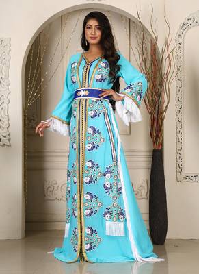 Mint green islamic designer kaftan israeli embroidery takchita party wear wedding kaftan 2