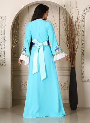 Mint green islamic designer kaftan israeli embroidery takchita party wear wedding kaftan 4