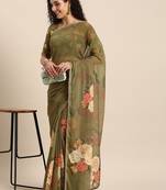 Women'S Georgrtte With Floral Printed Saree