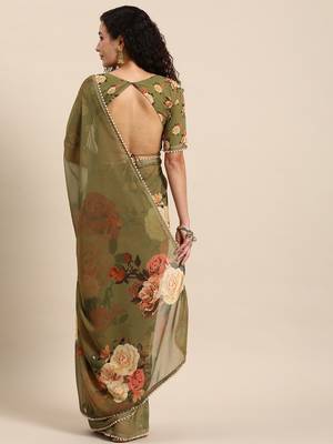 Women'S Georgrtte With Floral Printed Saree 2