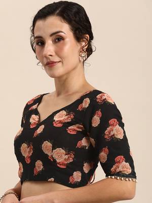 Black Georgette Multicolor Floral Printed Saree 4