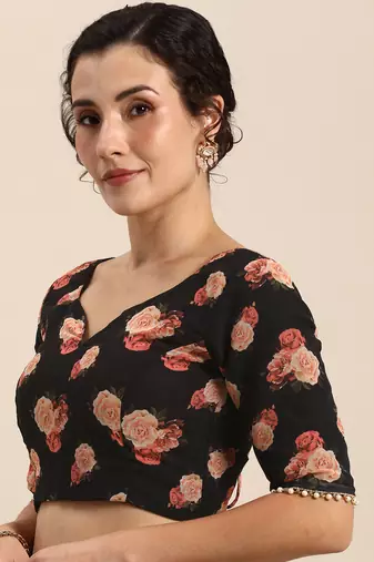 Black Georgette Multicolor Floral Printed Saree