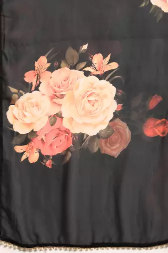 Black Georgette Multicolor Floral Printed Saree