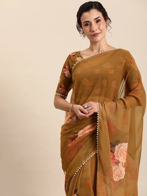 Women'S Georgrtte With Floral Printed Saree 3