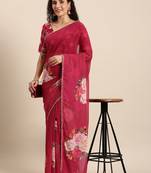 Women'S Georgrtte With Floral Printed Saree