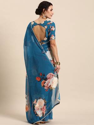 Women'S Georgrtte With Floral Printed Saree 2