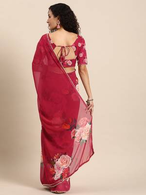 Women'S Georgrtte With Floral Printed Saree 2