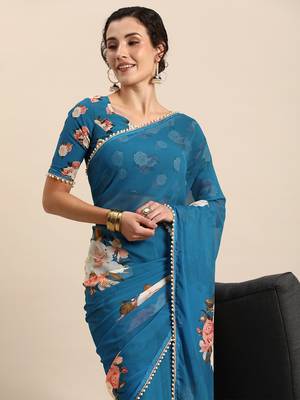 Women'S Georgrtte With Floral Printed Saree 3