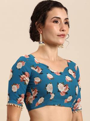 Women'S Georgrtte With Floral Printed Saree 4