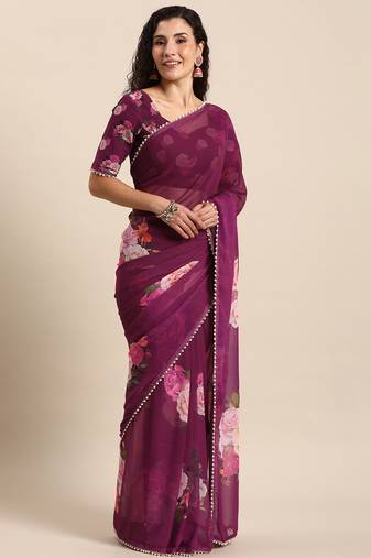 Georgette Daily Wear Comfortable Pearl Lace Border Saree