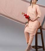 Anushil kurta pant set with dupatta - v-neck lurex checks, 3/4 sleeves, self-design pocket, cotton fabric