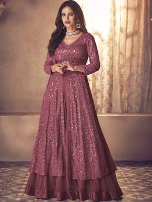 Mauve Pink Georgette Wedding Lehenga Kameez AM123A 1