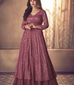 Mauve Pink Georgette Wedding Lehenga Kameez AM123A