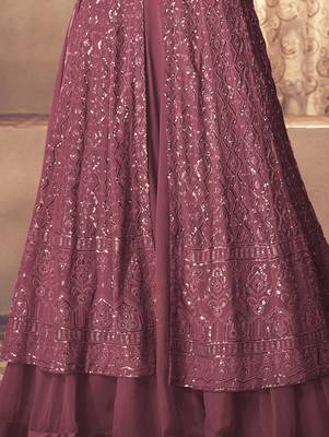 Mauve Pink Georgette Wedding Lehenga Kameez AM123A 3