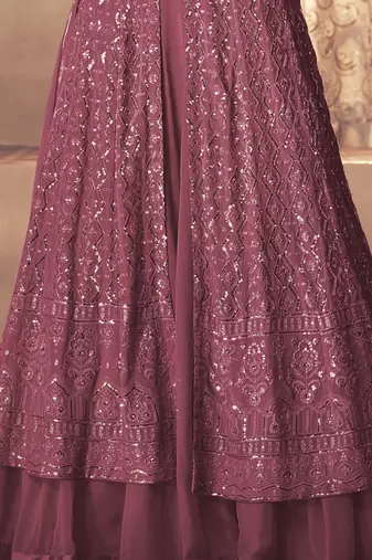 Mauve Pink Georgette Wedding Lehenga Kameez AM123A