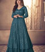 Teal Blue Georgette Wedding Lehenga Kameez AM123B