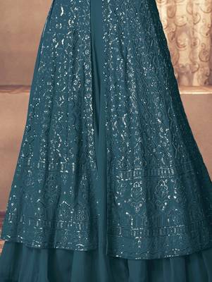 Teal Blue Georgette Wedding Lehenga Kameez AM123B 3