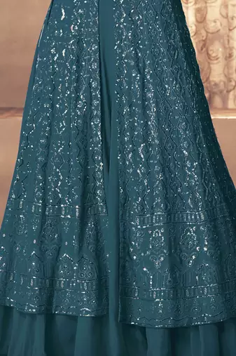 Teal Blue Georgette Wedding Lehenga Kameez AM123B