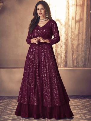 Wine Georgette Wedding Lehenga Kameez AM123C 1