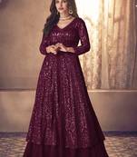 Wine Georgette Wedding Lehenga Kameez AM123C