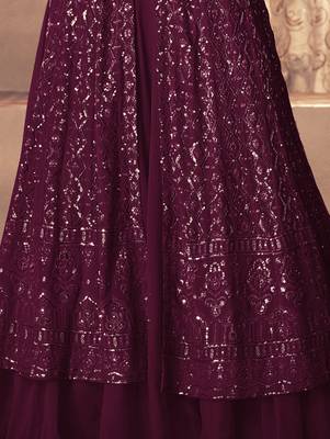 Wine Georgette Wedding Lehenga Kameez AM123C 3