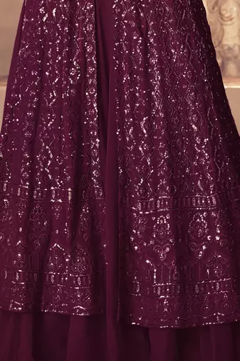 Wine Georgette Wedding Lehenga Kameez AM123C