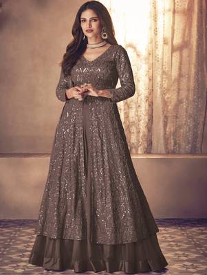 Brown Georgette Wedding Lehenga Kameez AM123D 1
