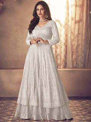 White Georgette Wedding Lehenga Kameez AM123E 1