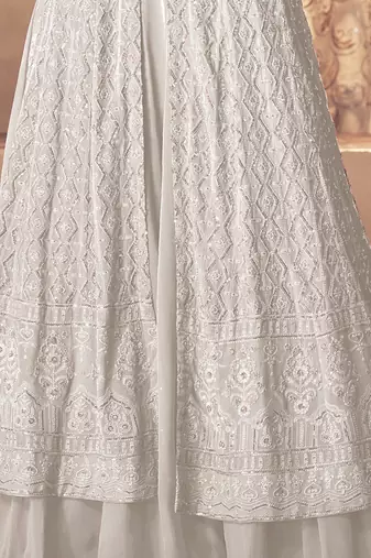 White Georgette Wedding Lehenga Kameez AM123E